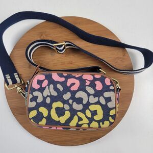 Boden Olivia Canvas Crossbody in Navy Multi Leopard Print Purse Shoulder Bag